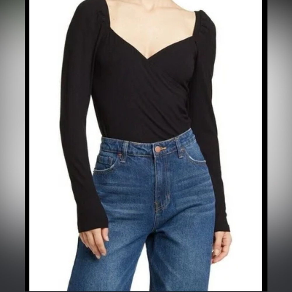50%offw❤️ NWOT Nordstrom Abound Black Sweetheart Blouse Long Sleeve Top S-L